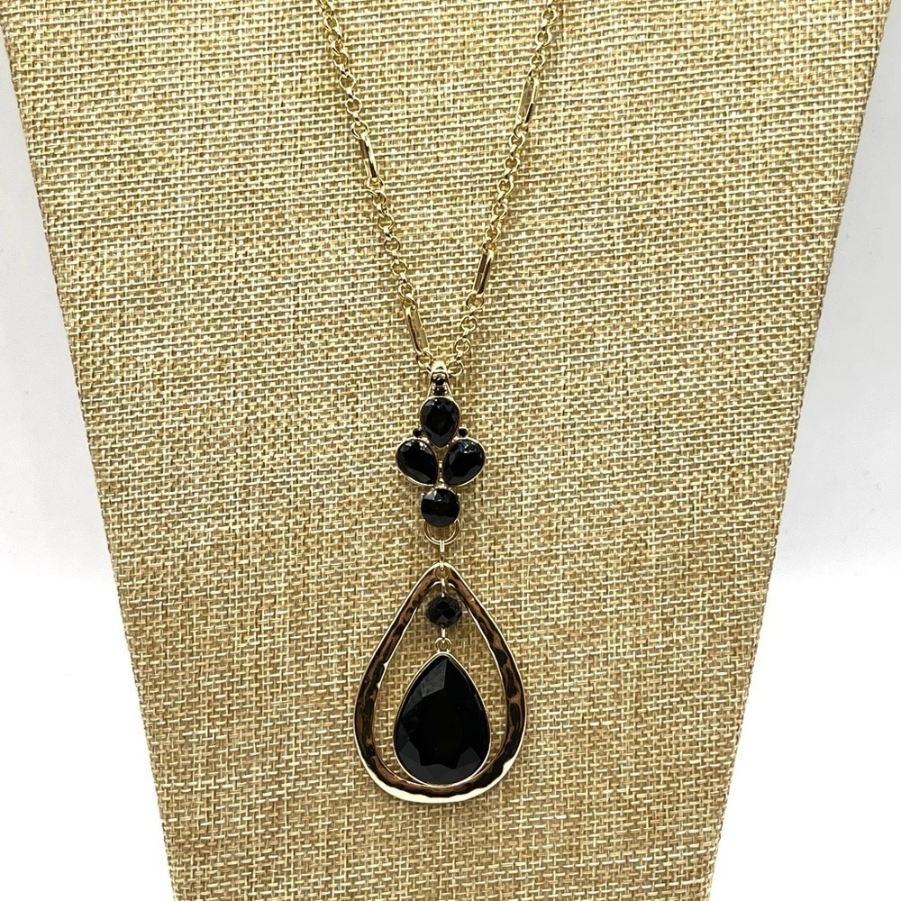 Pendant Necklace Black Gold Tone Long necklace Paper clip and Chain